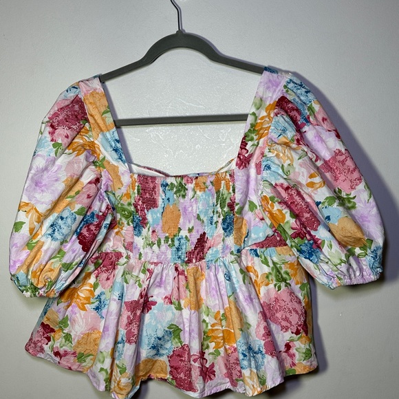 Buddy Love Alana Floral Peplum Smocked Back Top Size XL CottageCore Romantic - Picture 8 of 9